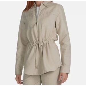 Pendleton SMALL Cotton Linen Blend Jacket Women's Tan Long Sleeve Full zip Cream